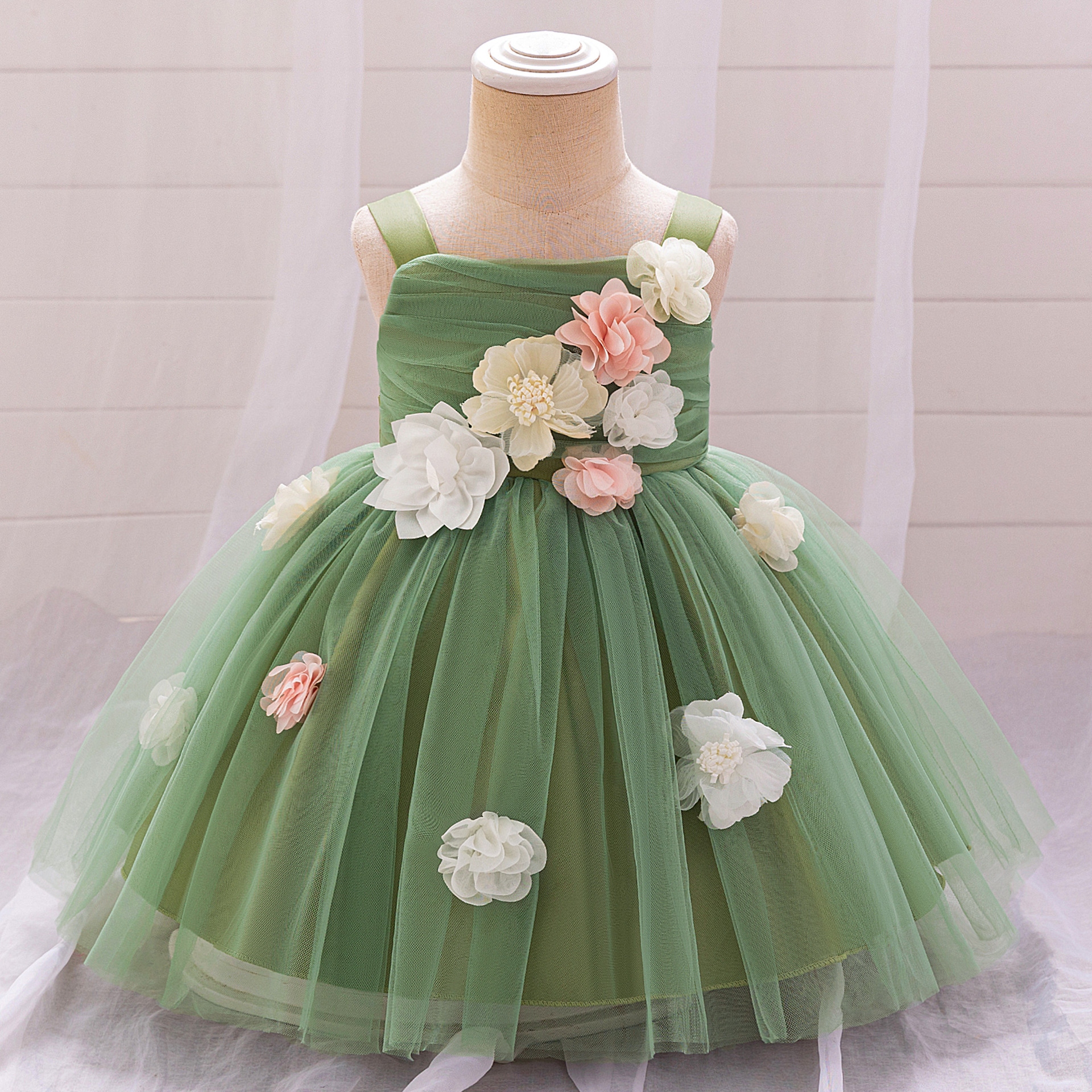 Children's dress skirt flower birthday flower girl puffy skirt applique princess dress stage performance costume