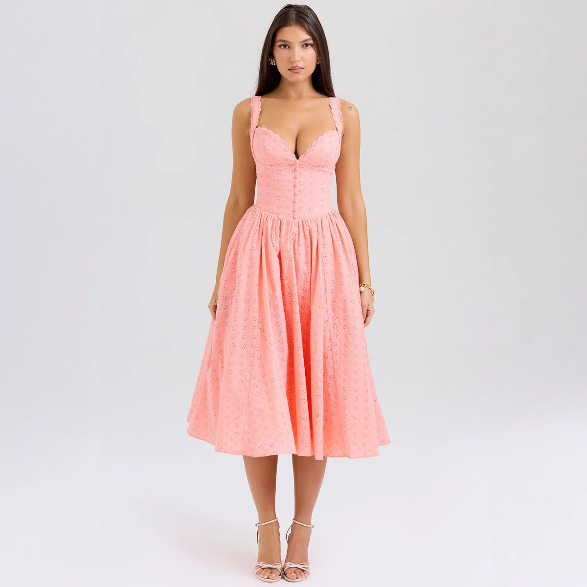 Peach skirt with mesh lining at hem